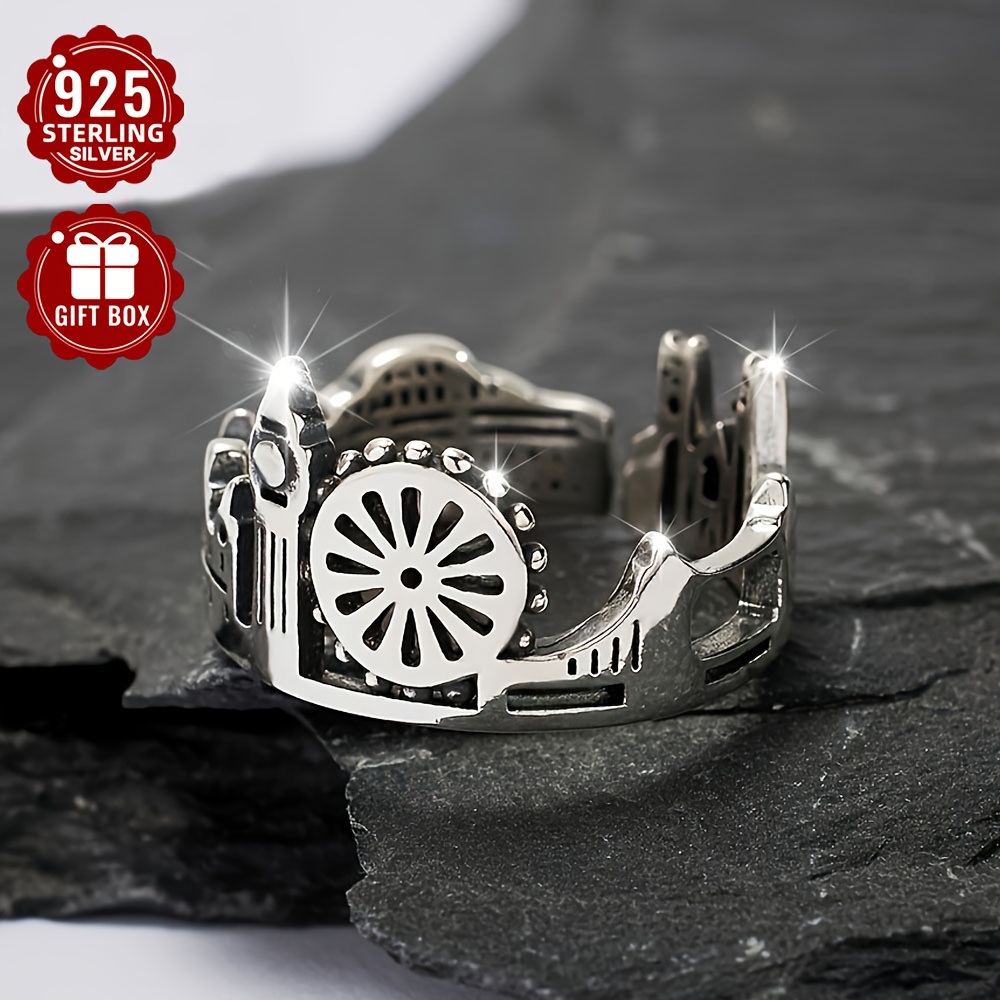 925 Silver Vintage City Model Ring Adjustable Opening Index Ring